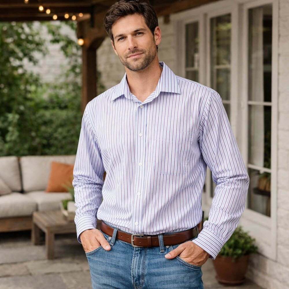 Mens Pronto Uomo Grey Stipes Size Large Long Sleeve Shirt